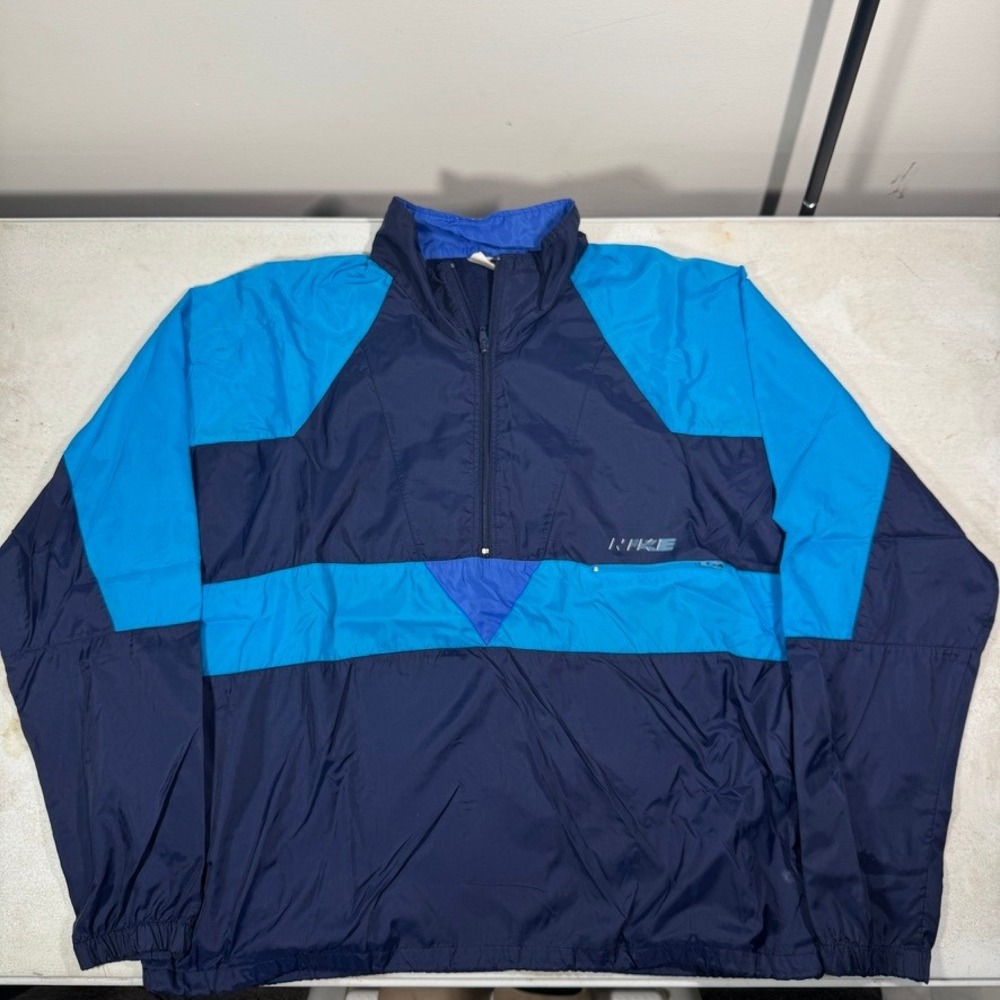 Vintage Nike Windbreaker Mens XL Navy Blue Colorblock 1/4 Zip Pullover Jacket